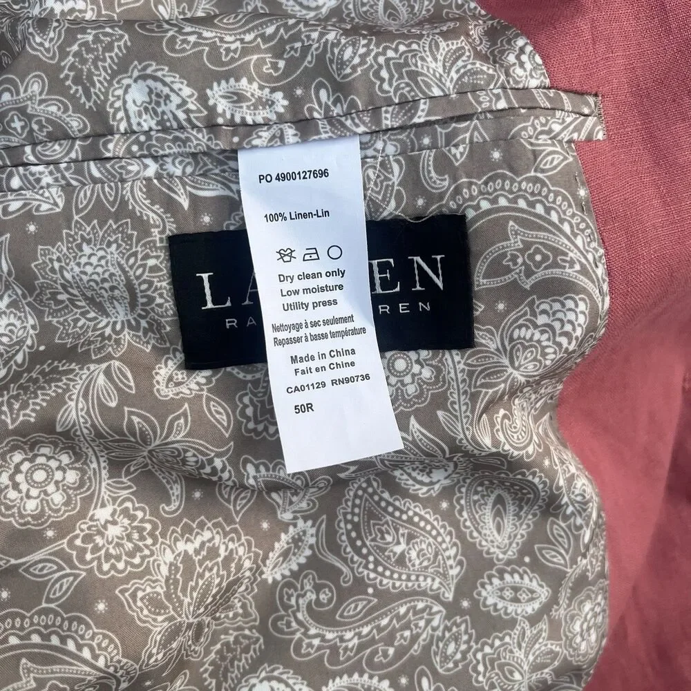 Lauren Ralph Lauren Men’s Lassiter Ultraflex Linen Blazer  50R Salmon Red NWOT